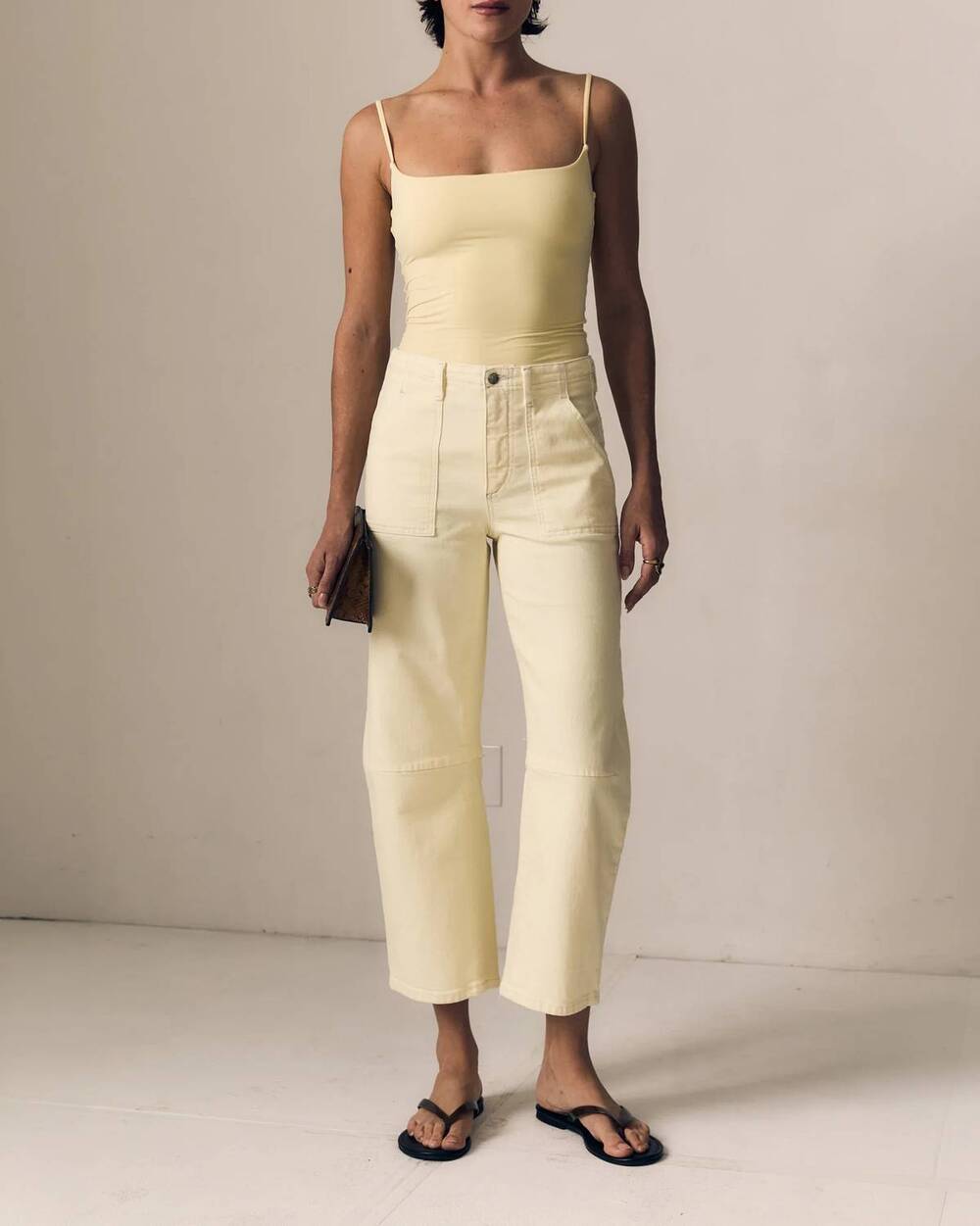 NEW LE JEAN utility soft barrel pants in yellow